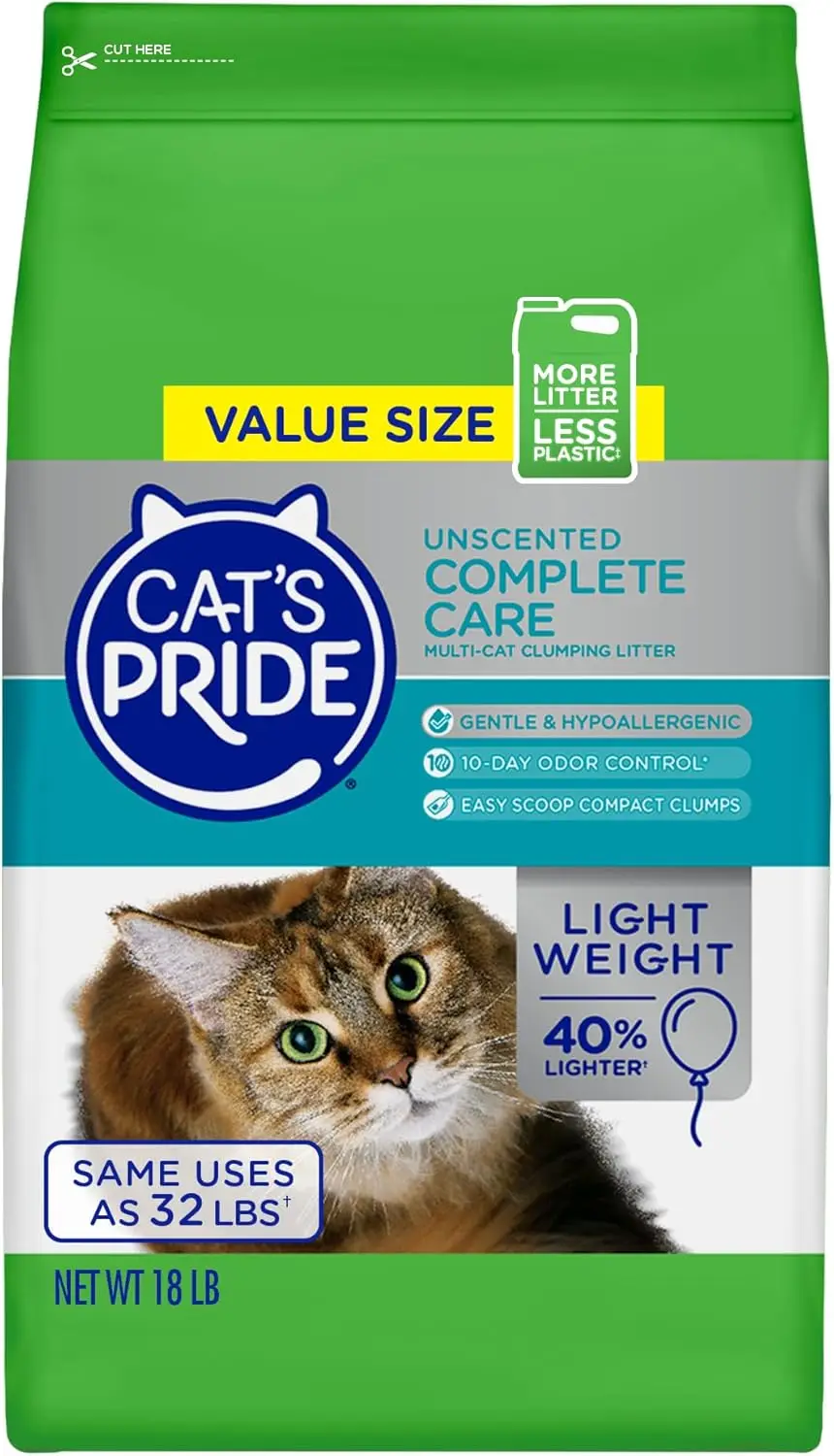 Premium Lightweight Clumping Litter: Complete Care - Up To 10 Days of Powerful Odor Control - Hypoallergenic - Multi-Cat, Unscented, 18 Pounds
Premium Lightweight Clumping Litter: Complete Care - Up To 10 Days of Powerful Odor Control - Hypoallergenic - Multi-Cat, Unscented, 18 Pounds