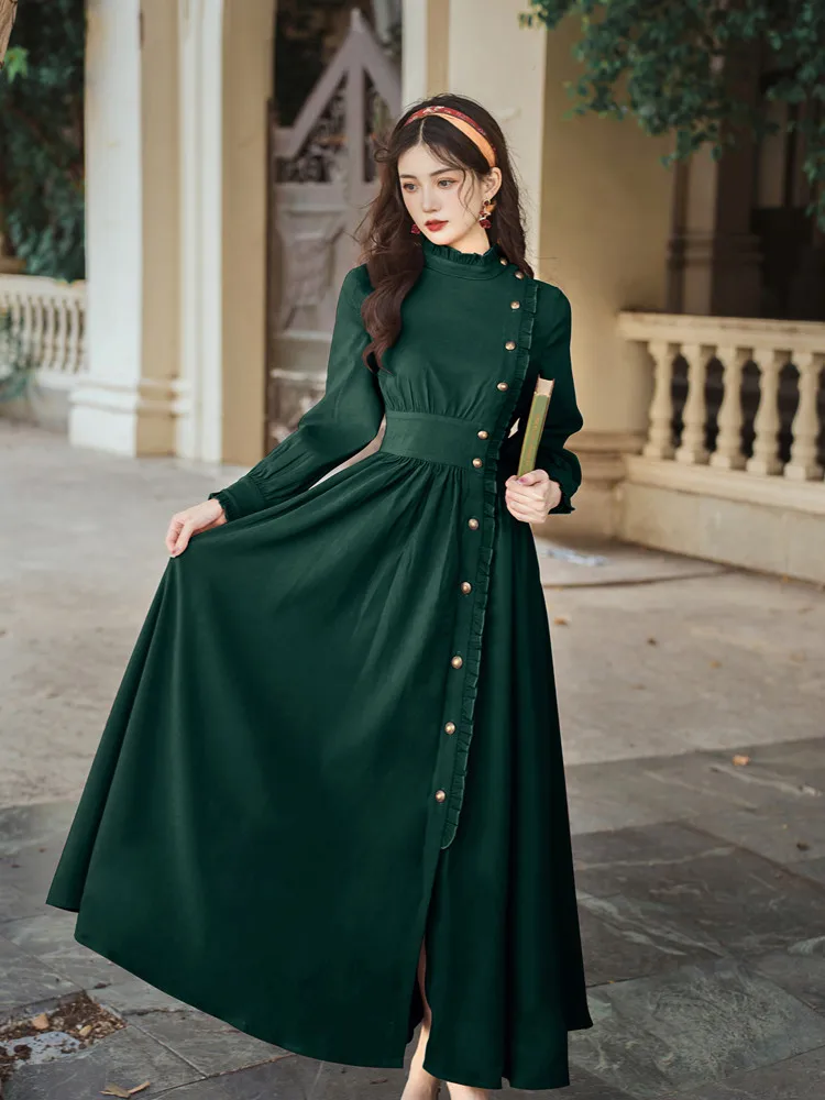 Solid Green & Red Corduroy Dress Woman Vintage French Ruffles Collar Elegant Lady Long Maxi Dresses Autumn Winter Robe Femme
Solid Green & Red Corduroy Dress Woman Vintage French Ruffles Collar Elegant Lady Long Maxi Dresses Autumn Winter Robe Femme
