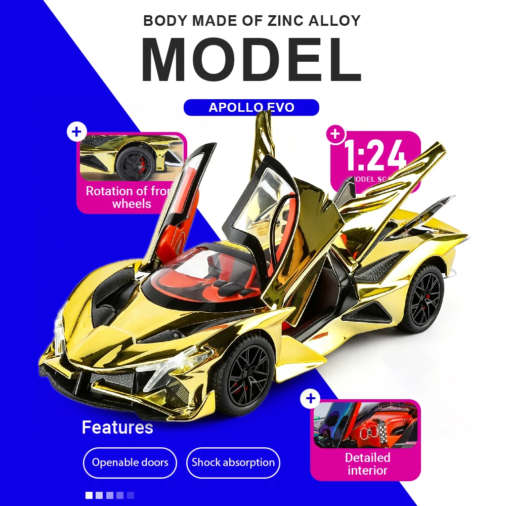 1:24 Scale Apollo EVO Tourbillon Toys Model Cars Alloy Diecast Miniature Vehicles Wheel Pull Back Supercar Toy Models Ornaments
1:24 Scale Apollo EVO Tourbillon Toys Model Cars Alloy Diecast Miniature Vehicles Wheel Pull Back Supercar Toy Models Ornaments