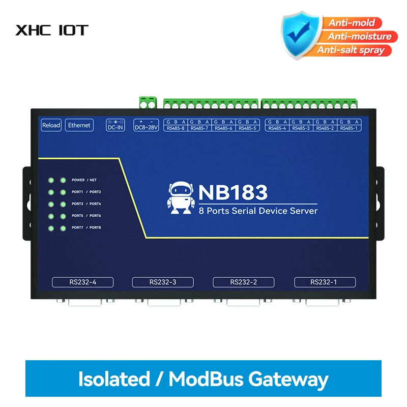Isolated 8-Channel Serial Server RS485/232/422 to RJ45 XHCIOT NB183 ModBus RTU to TCP MQTT/HTTP Build-in Watchdog IOT Module
Isolated 8-Channel Serial Server RS485/232/422 to RJ45 XHCIOT NB183 ModBus RTU to TCP MQTT/HTTP Build-in Watchdog IOT Module