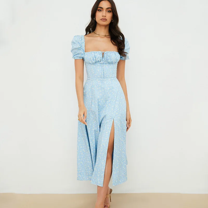 Women's clothing fashionable and elegant bubble sleeve pad, yarn floral slim-fitting backless square neck split-ended pendulum d
Women's clothing fashionable and elegant bubble sleeve pad, yarn floral slim-fitting backless square neck split-ended pendulum d