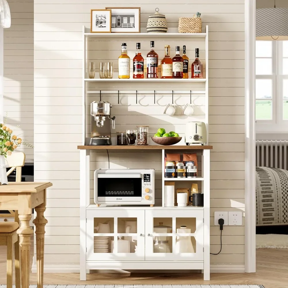 Farmhouse Bakers Rack with Power Outlets and Storage, Coffee Bar Cabinet with Storage, Microwave Stand Kitchen Cabinet
Farmhouse Bakers Rack with Power Outlets and Storage, Coffee Bar Cabinet with Storage, Microwave Stand Kitchen Cabinet