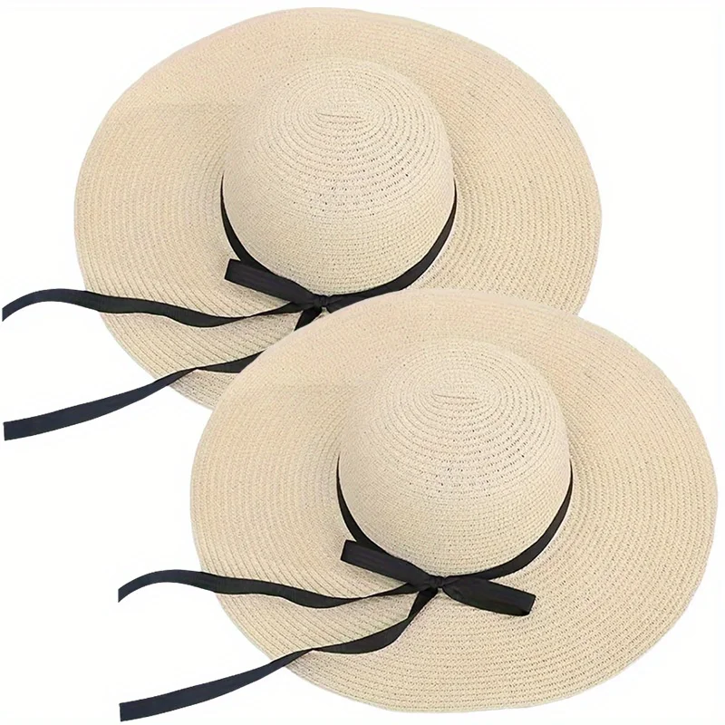 2PCS Women's Thin Bow Sun Hat,solid Color Wide-brimmed Straw Hat,spring and Summer Sun Protection Breathable Travel Beach Hat
2PCS Women's Thin Bow Sun Hat,solid Color Wide-brimmed Straw Hat,spring and Summer Sun Protection Breathable Travel Beach Hat
