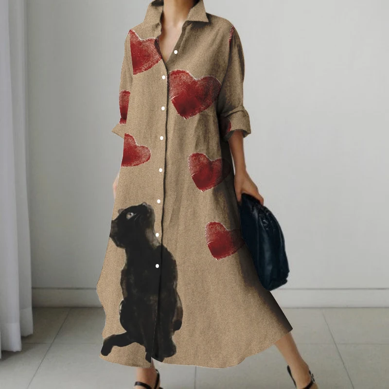 Fall Women's Bohemian Shirt Dress Elegant Cat Printed Lapel Long Sleeve Women's Ladies Casual Shirt Evening Dress Dress 3XL
Fall Women's Bohemian Shirt Dress Elegant Cat Printed Lapel Long Sleeve Women's Ladies Casual Shirt Evening Dress Dress 3XL