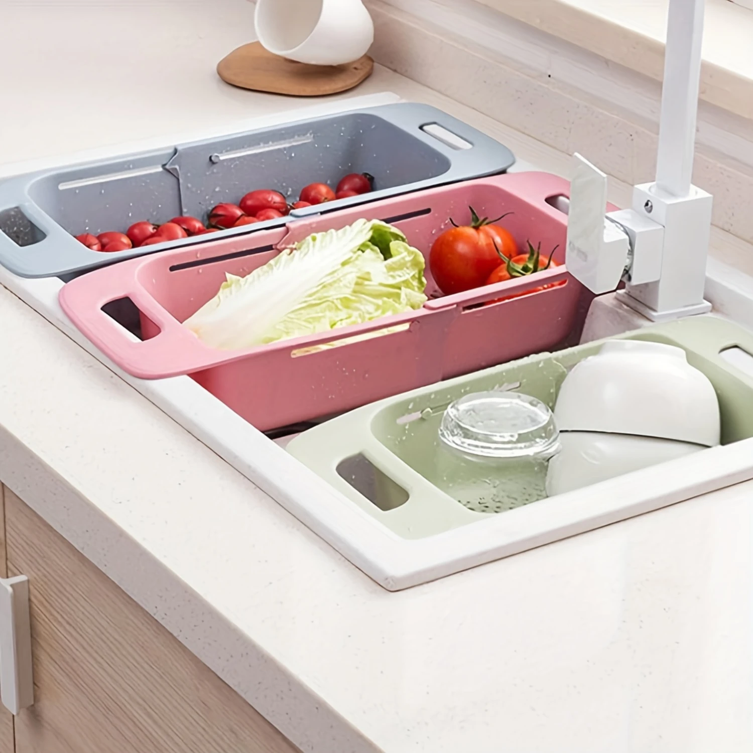 Adjustable Plastic Colander Strainer Basket - Multi-Functional Kitchen Sink Drain Basket for Fruits and Vegetables Washing, 1pc
Adjustable Plastic Colander Strainer Basket - Multi-Functional Kitchen Sink Drain Basket for Fruits and Vegetables Washing, 1pc