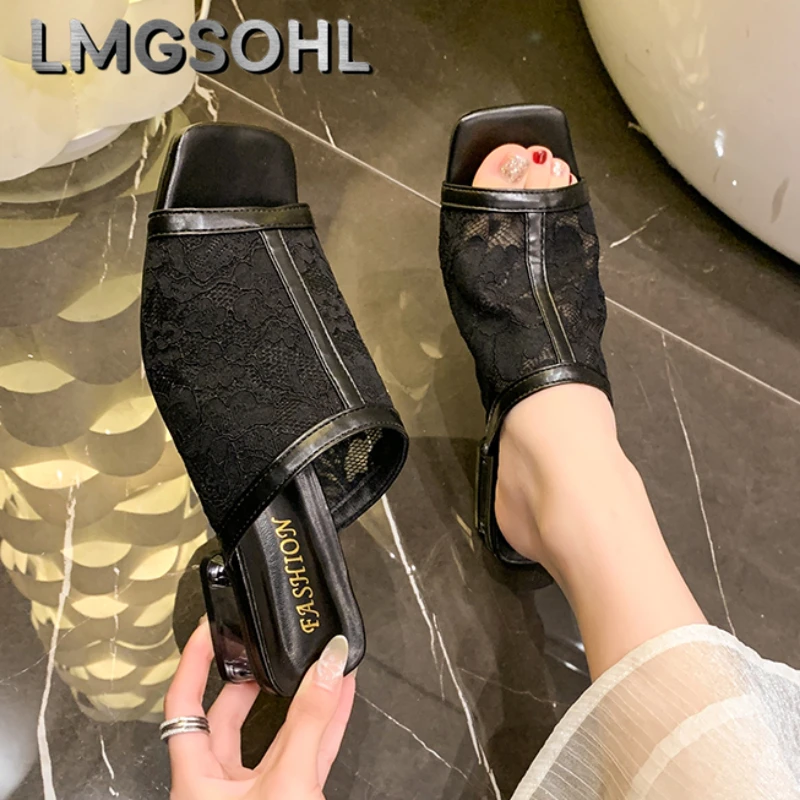 Women Heeled Slippers Square Toe Chunky Sandals Mesh New Shoes 2025 Summer Trend Lace Slingback Woman Pumps Sandalias De Mujer
Women Heeled Slippers Square Toe Chunky Sandals Mesh New Shoes 2025 Summer Trend Lace Slingback Woman Pumps Sandalias De Mujer