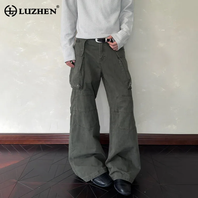 LUZHEN 2025 новые модные однотонные прямые брюки-карго с несколькими карманами, мужские высококачественные широкие повседневные брюки JY4520 
LUZHEN 2025 новые модные однотонные прямые брюки-карго с несколькими карманами, мужские высококачественные широкие повседневные брюки JY4520