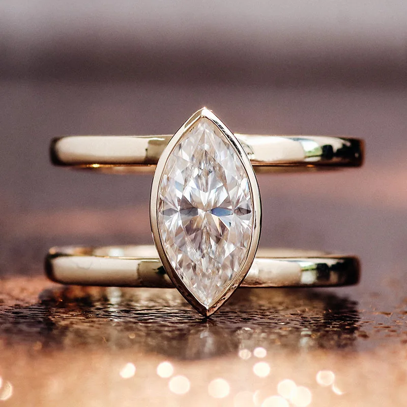 Provence 10K Yellow Gold Engagement Ring With Marquise Shape Moissanite Diamond For Women Double Row Anniversary Band
Provence 10K Yellow Gold Engagement Ring With Marquise Shape Moissanite Diamond For Women Double Row Anniversary Band