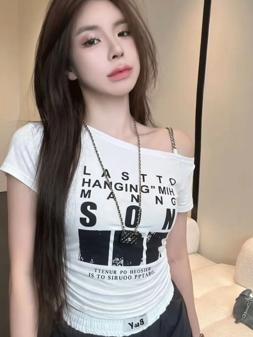 plus Size Women's Short Sleeve T-Shirt Shoulder Baring Asymmetrical Slim Fit Spicy Girl Letter Print Summer Top
plus Size Women's Short Sleeve T-Shirt Shoulder Baring Asymmetrical Slim Fit Spicy Girl Letter Print Summer Top