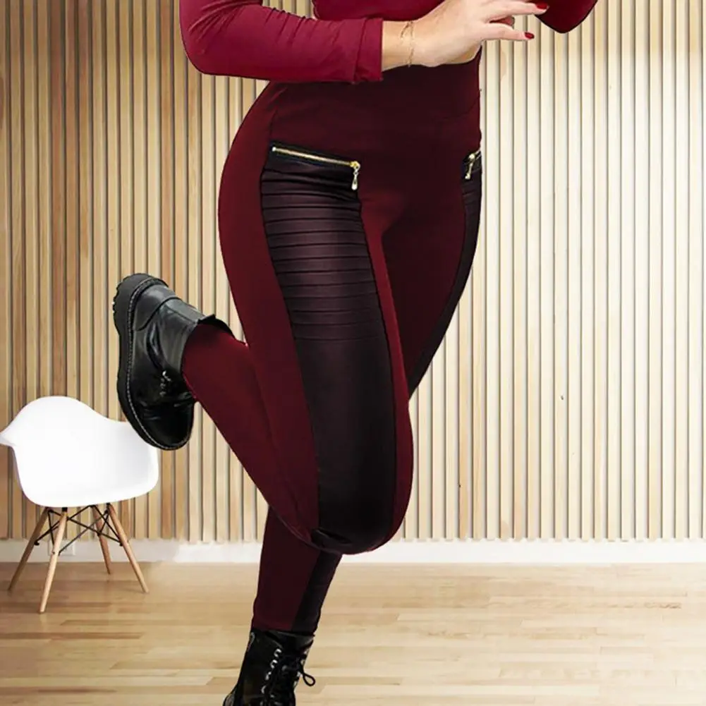 Women Pants Faux Leather Zipper Decor Patchwork Mid Waist Casual Slim Fit Elastic Pleated Butt-lifted Lady Long Trousers
Women Pants Faux Leather Zipper Decor Patchwork Mid Waist Casual Slim Fit Elastic Pleated Butt-lifted Lady Long Trousers