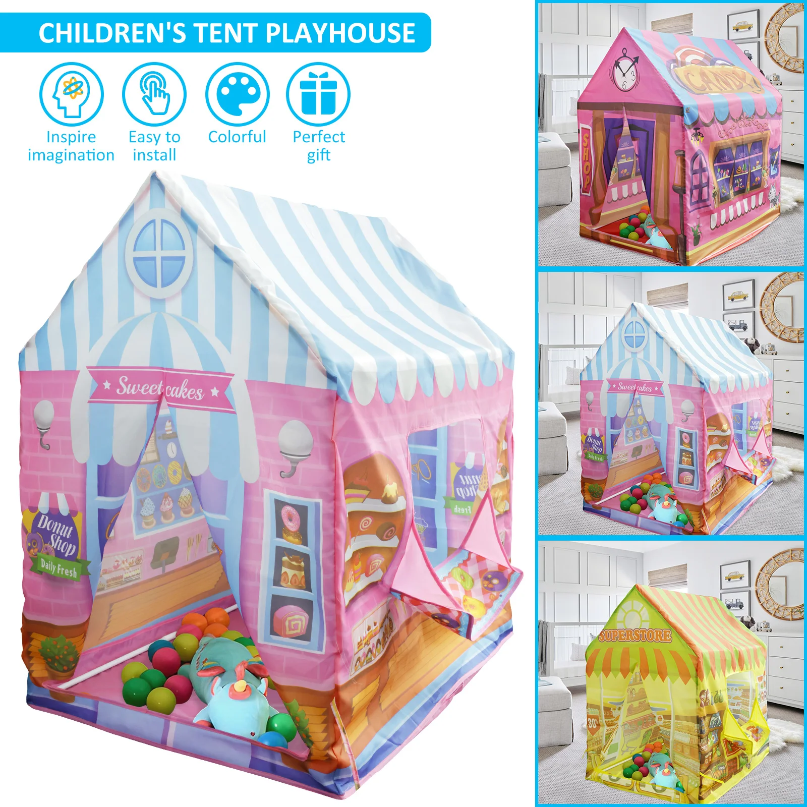 Kids Playhouse Polyester Large Size Playhouse Tent Colorful Cute Foldable Castle Play Tent for Boys Girls Indoor Outdoor Game
Kids Playhouse Polyester Large Size Playhouse Tent Colorful Cute Foldable Castle Play Tent for Boys Girls Indoor Outdoor Game