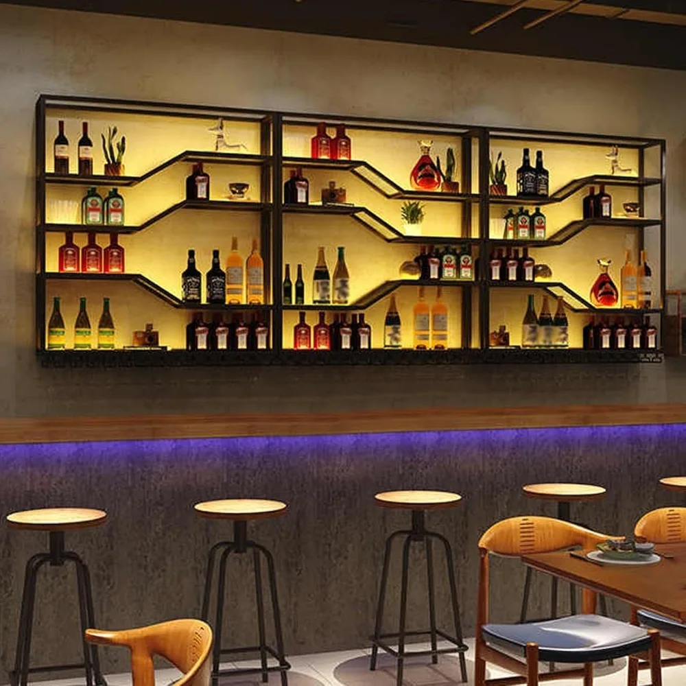 Wall Mounted Wine Rack with LED Light, 5-Tiers Liquor Bottles Display Shelf with Glasses Holder, Metal Home Bar Shelves
Wall Mounted Wine Rack with LED Light, 5-Tiers Liquor Bottles Display Shelf with Glasses Holder, Metal Home Bar Shelves