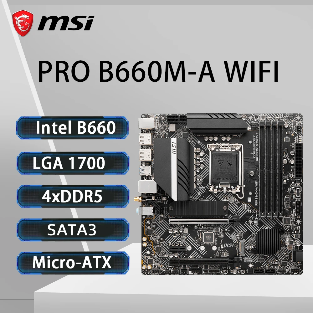 MSI PRO B660M-A WIFI Motherboard Support i9-14900KF 13900K i7-14700K i5-12400F CPU DDR5 6200MHz LAG1700 NVME M.2 PCle 4.0
MSI PRO B660M-A WIFI Motherboard Support i9-14900KF 13900K i7-14700K i5-12400F CPU DDR5 6200MHz LAG1700 NVME M.2 PCle 4.0