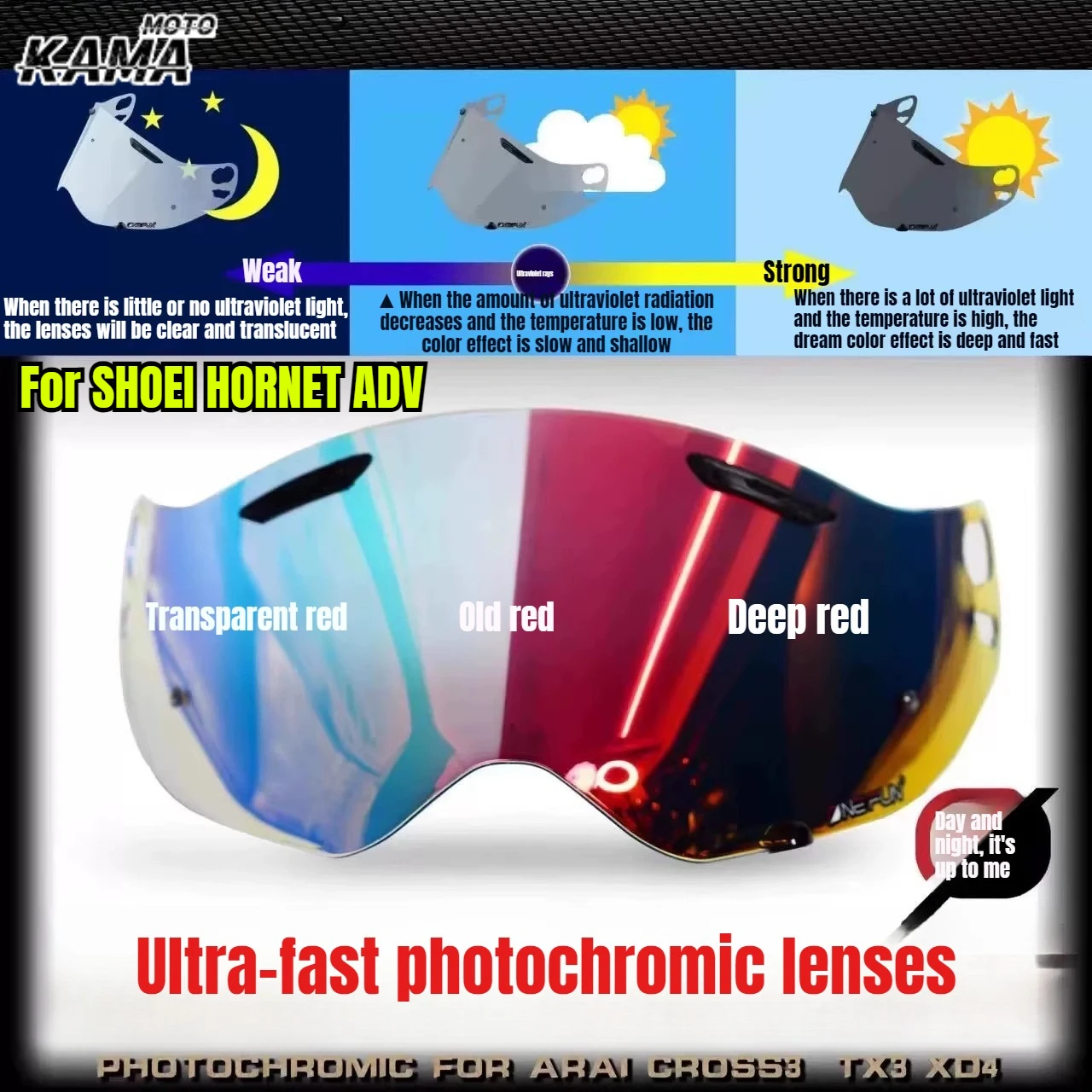 For SHOEI HORNET ADV Motorcycle Helmet Photochromic Visor Anti-Fog Quick Release UV Shield Smart Tinting for Adventure Bike
For SHOEI HORNET ADV Motorcycle Helmet Photochromic Visor Anti-Fog Quick Release UV Shield Smart Tinting for Adventure Bike