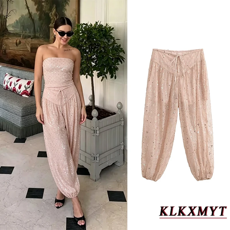 Women Fashion Sequin Decoration Balloon Trousers Spring Summer Elegant Lace Up Hight-Rise Loose Casual Pants
Women Fashion Sequin Decoration Balloon Trousers Spring Summer Elegant Lace Up Hight-Rise Loose Casual Pants