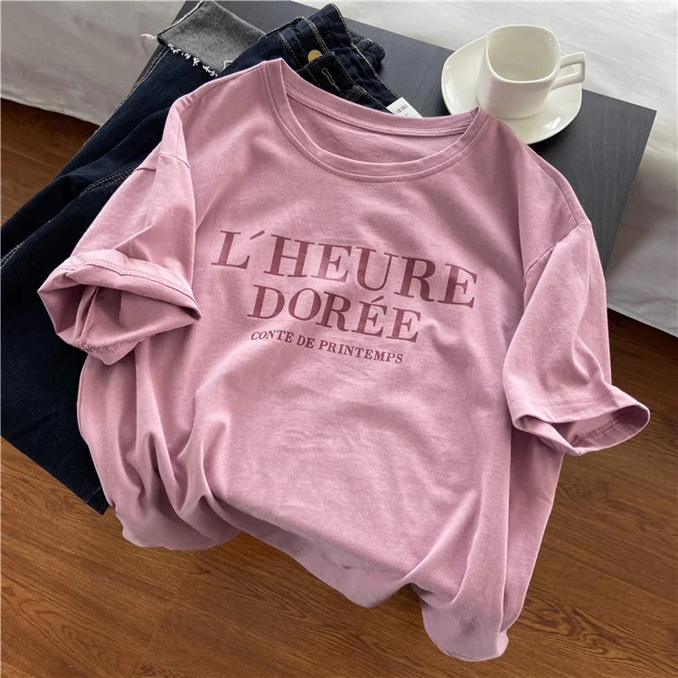 CALYMIX 2015 Pink Short Sleeve T-shirt Women's Loose Casual Round Neck Letter Print Thin Top
CALYMIX 2015 Pink Short Sleeve T-shirt Women's Loose Casual Round Neck Letter Print Thin Top