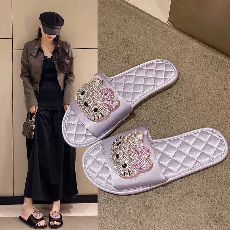 Fashion Women Hello Kitty Home Slides, Shiny Rhinestone Bow Decor, Breathable Quilted Insole Non-Slip Indoor Footwear
Fashion Women Hello Kitty Home Slides, Shiny Rhinestone Bow Decor, Breathable Quilted Insole Non-Slip Indoor Footwear