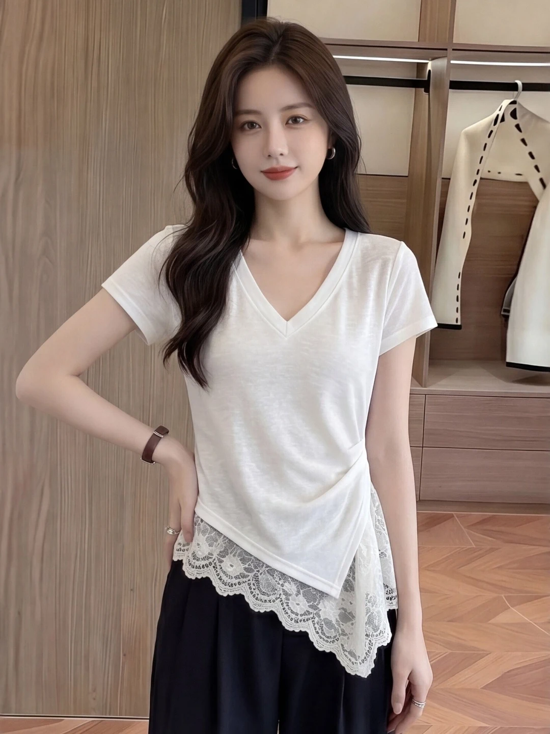 plus Size Irregular Hem Lace Splice Short Sleeve T-Shirt Women Summer Slimming Waist Cinched Beautiful Top Korean Style Commute
plus Size Irregular Hem Lace Splice Short Sleeve T-Shirt Women Summer Slimming Waist Cinched Beautiful Top Korean Style Commute