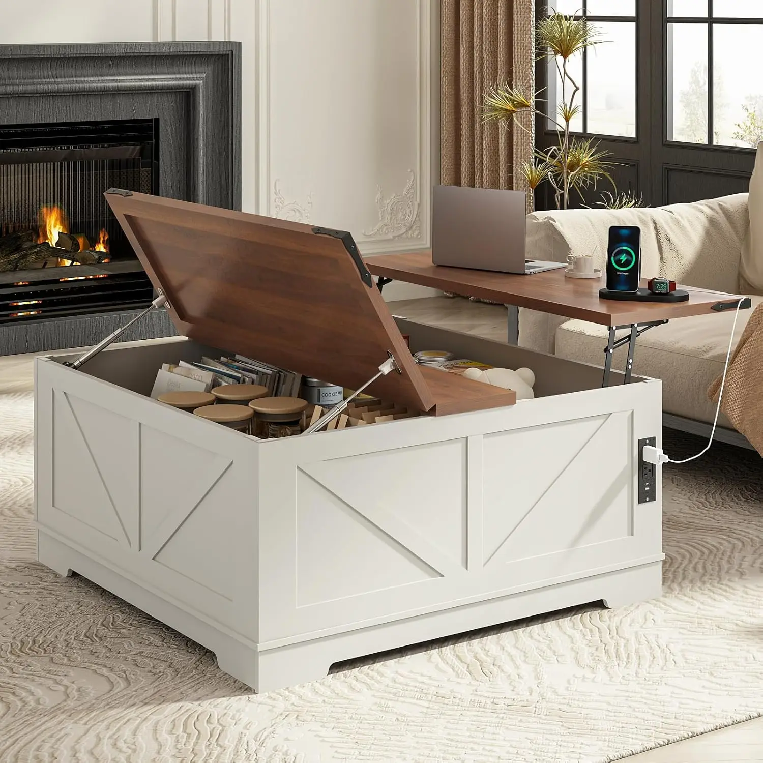 40" Lift Top Coffee Table Hidden Compartment Power Outlets Storage Living Room White, Customized
40" Lift Top Coffee Table Hidden Compartment Power Outlets Storage Living Room White, Customized