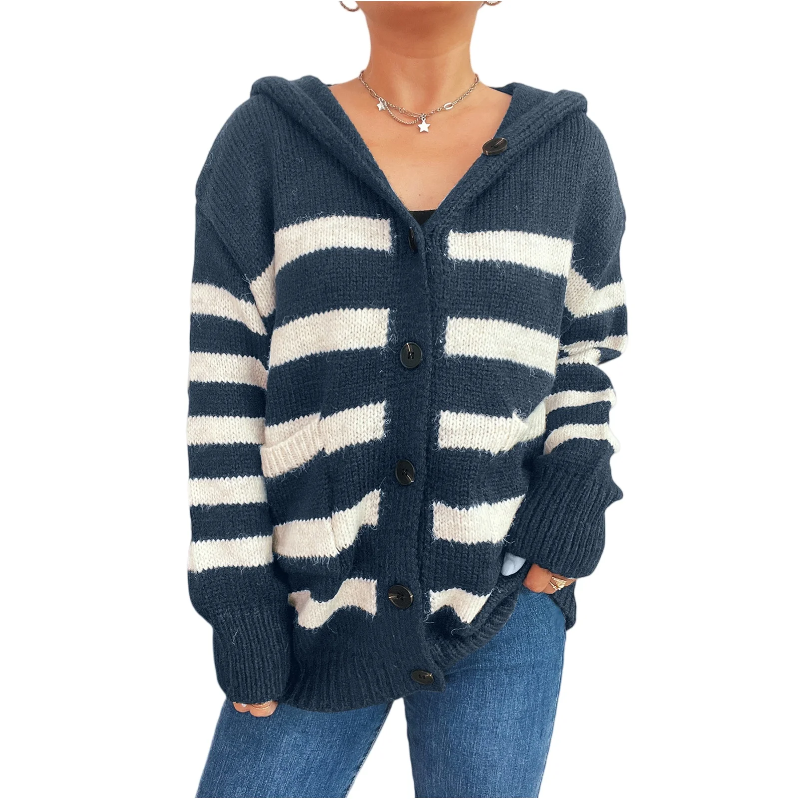 Классический модный повседневный свободный крой плюс вязаный свитер с большой кепкой для девочек, однобортный уличный кардиган, пальто
Классический модный повседневный свободный крой плюс вязаный свитер с большой кепкой для девочек, однобортный уличный кардиган, пальто