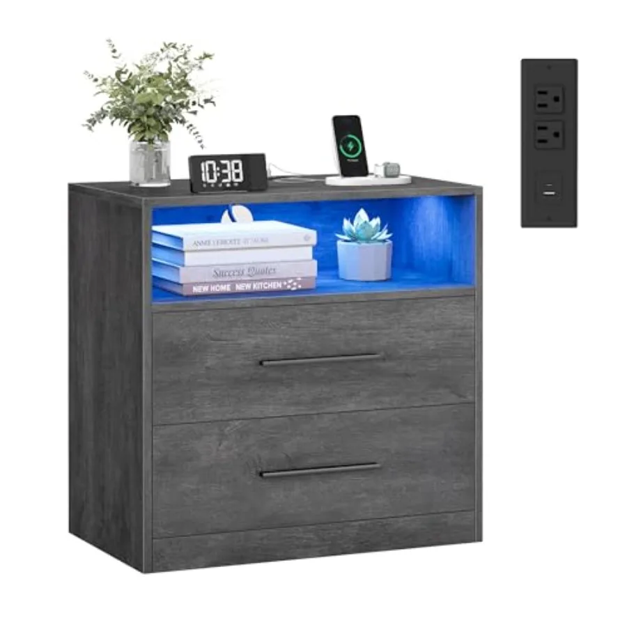 Custos Collection - 23.6 Inch Wide Nightstand with Charging Station, LED Lights, Night Stand, Side End Table with Drawers, Open
Custos Collection - 23.6 Inch Wide Nightstand with Charging Station, LED Lights, Night Stand, Side End Table with Drawers, Open