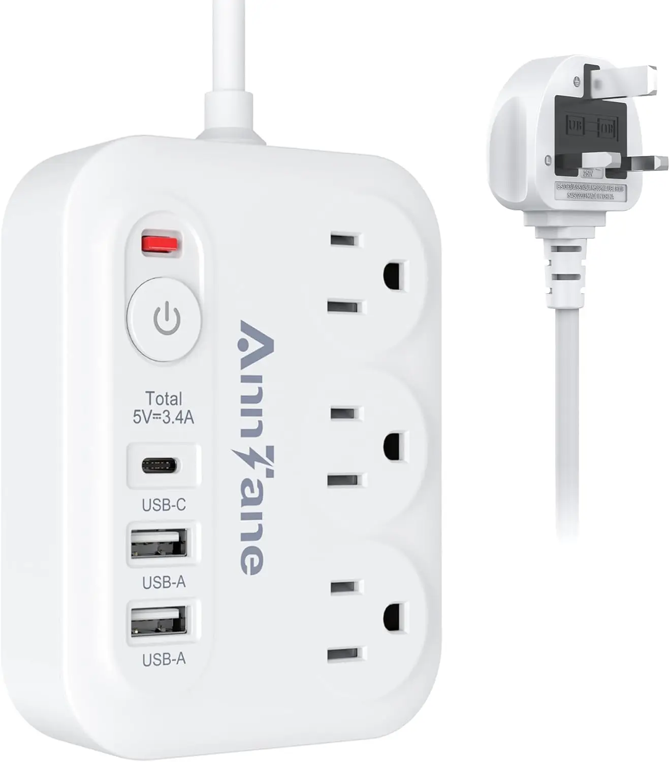 Universal Travel Plug Adapter 13A Extension Cord, US to Europe/UK, 3 Outlets 3 USB Ports, 4FT, for France Germany Greece UK
Universal Travel Plug Adapter 13A Extension Cord, US to Europe/UK, 3 Outlets 3 USB Ports, 4FT, for France Germany Greece UK