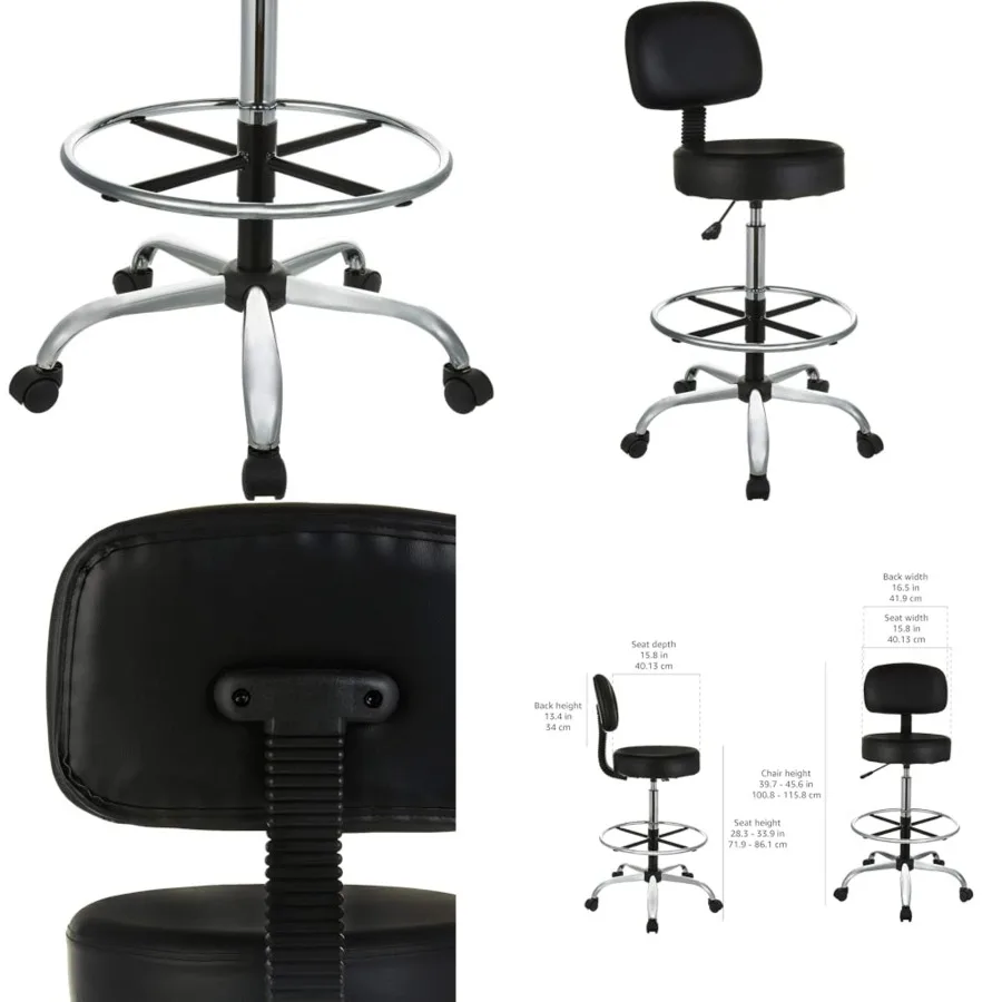 Multi-Purpose Adjustable Drafting Spa Bar Stool with Sturdy Foot Rest, Back Support Cushion, 360° Swivel and Wheels, Black
Multi-Purpose Adjustable Drafting Spa Bar Stool with Sturdy Foot Rest, Back Support Cushion, 360° Swivel and Wheels, Black