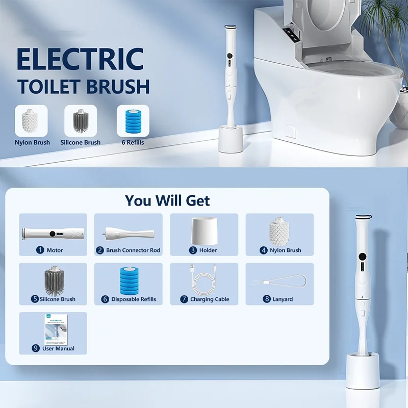 Electric Toilet Brush, Hard Nylon Brush, Adjustable Brush Head, Easy to Clean, Durable And Long-Lasting.
Electric Toilet Brush, Hard Nylon Brush, Adjustable Brush Head, Easy to Clean, Durable And Long-Lasting.