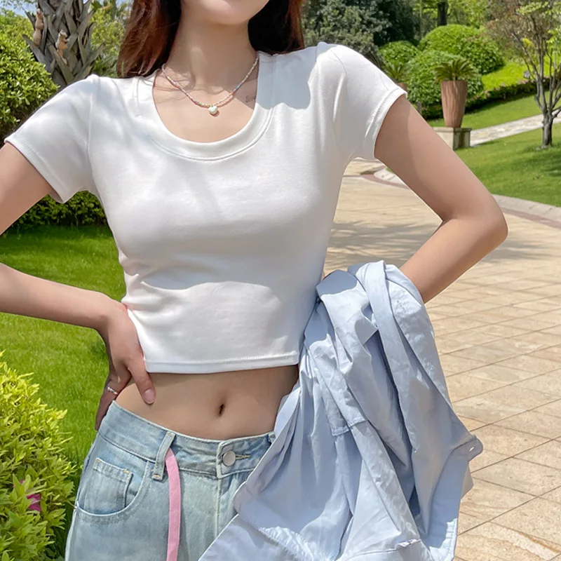 Quality Cotton Regular Shoulder Short Sleeve Crop ToptWomen's-Shirt Base Layer Tight-Fitting Simple Versatile Crop TopTSh
Quality Cotton Regular Shoulder Short Sleeve Crop ToptWomen's-Shirt Base Layer Tight-Fitting Simple Versatile Crop TopTSh