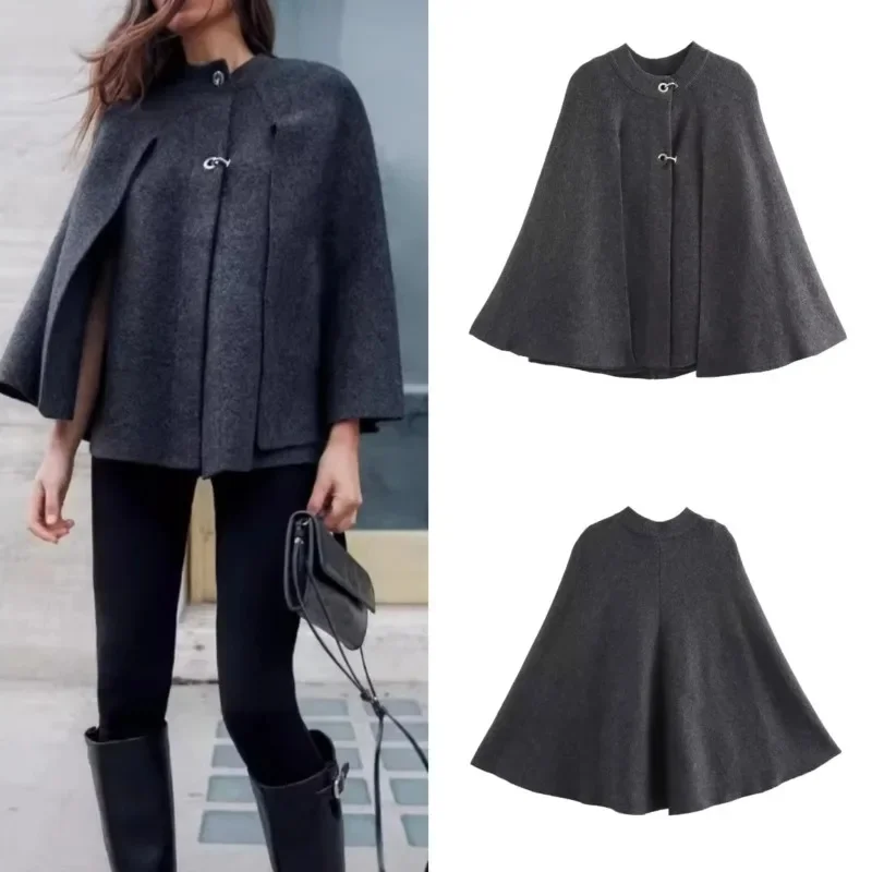 Elegant Solid Color Knitted Cape Coat Women Fashion Grey Single Breasted Shawl Jacket Autumn Lady High Street Chic Cloak Tops
Elegant Solid Color Knitted Cape Coat Women Fashion Grey Single Breasted Shawl Jacket Autumn Lady High Street Chic Cloak Tops