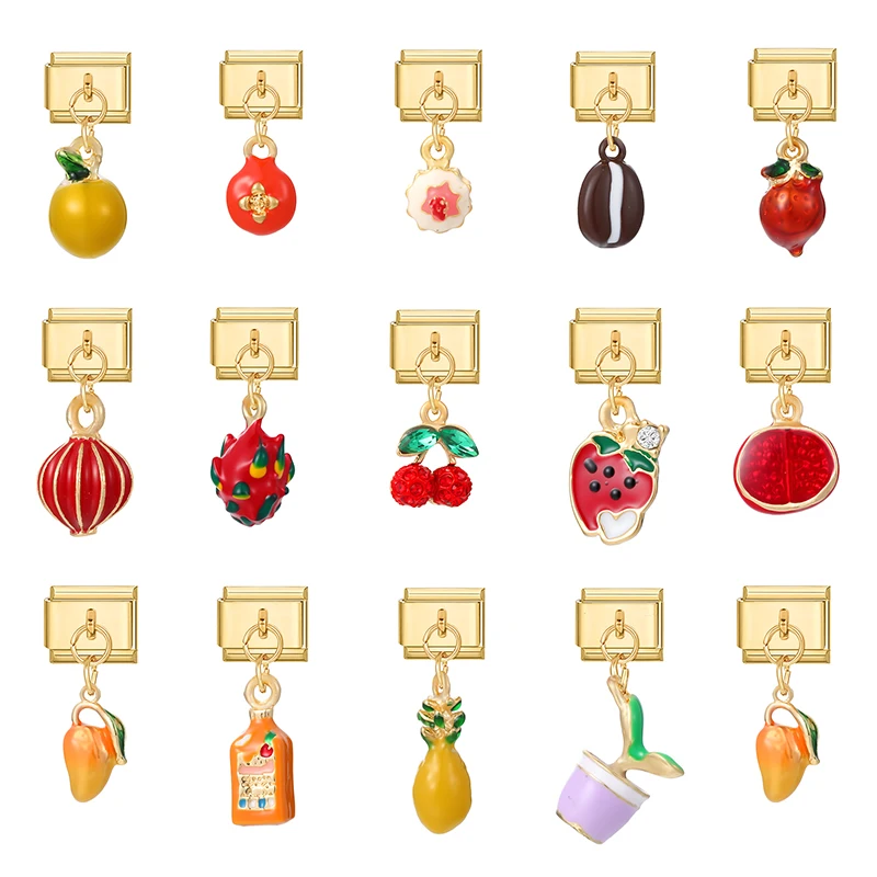 New Y2K Fruit Cherry Strawberry Golden Pendant Italian Charm Link Fit 9mm Bracelet Stainless Steel Women DIY Making Gifts 
New Y2K Fruit Cherry Strawberry Golden Pendant Italian Charm Link Fit 9mm Bracelet Stainless Steel Women DIY Making Gifts