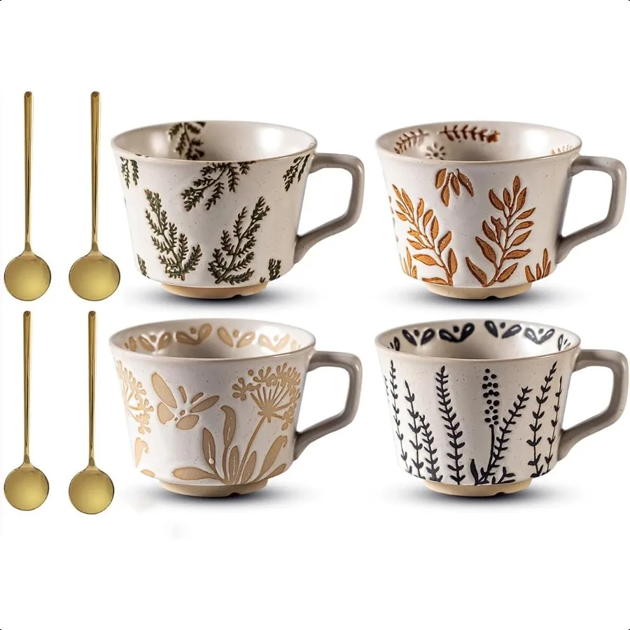 Ceramic Mug Set of 4 with Coffee Spoon 11oz Coffee Mug Cups for Coffee Milk Latte Cappino Tea Porcelain Coffee Cups Dishwasher
Ceramic Mug Set of 4 with Coffee Spoon 11oz Coffee Mug Cups for Coffee Milk Latte Cappino Tea Porcelain Coffee Cups Dishwasher