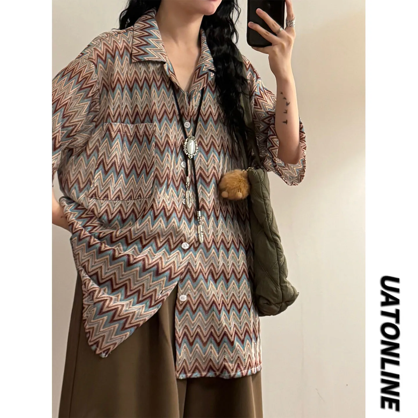 UATONLINE2026 Summer Japanese Style Cuba Collar Short Sleeve Striped Shirt Unisex Casual Versatile Wave Pattern Breathable
UATONLINE2026 Summer Japanese Style Cuba Collar Short Sleeve Striped Shirt Unisex Casual Versatile Wave Pattern Breathable