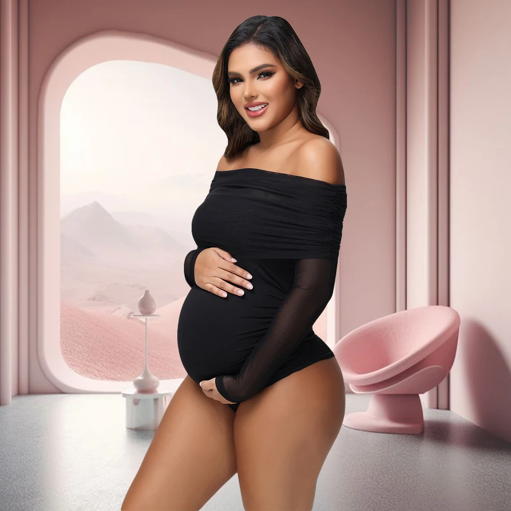 Maternity Photoshoot Bodysuit Long Sleeves Off-Shoulder Mesh Collar Bodycon Sexy See-Through Photography Jumpsuit 
Maternity Photoshoot Bodysuit Long Sleeves Off-Shoulder Mesh Collar Bodycon Sexy See-Through Photography Jumpsuit