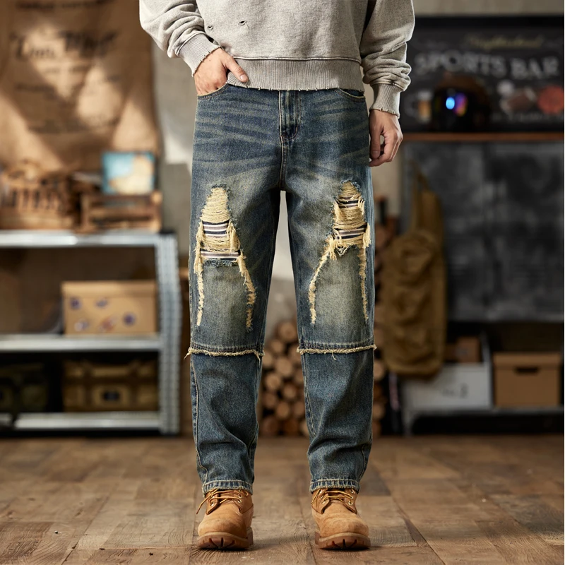 American retro fashion brand autumn and winter washed new loose and personalized ripped patch straight leg jeans men's pants
American retro fashion brand autumn and winter washed new loose and personalized ripped patch straight leg jeans men's pants