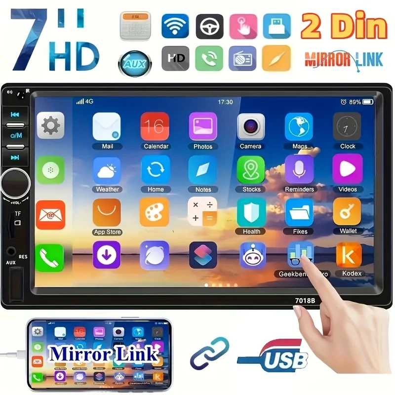 7INCH In-Dash DVD Video Receiver for Car 2Din Stereo with Mirror Link Handsfree Call MP5 Player Built-in Car DVR USB Aux Input
7INCH In-Dash DVD Video Receiver for Car 2Din Stereo with Mirror Link Handsfree Call MP5 Player Built-in Car DVR USB Aux Input