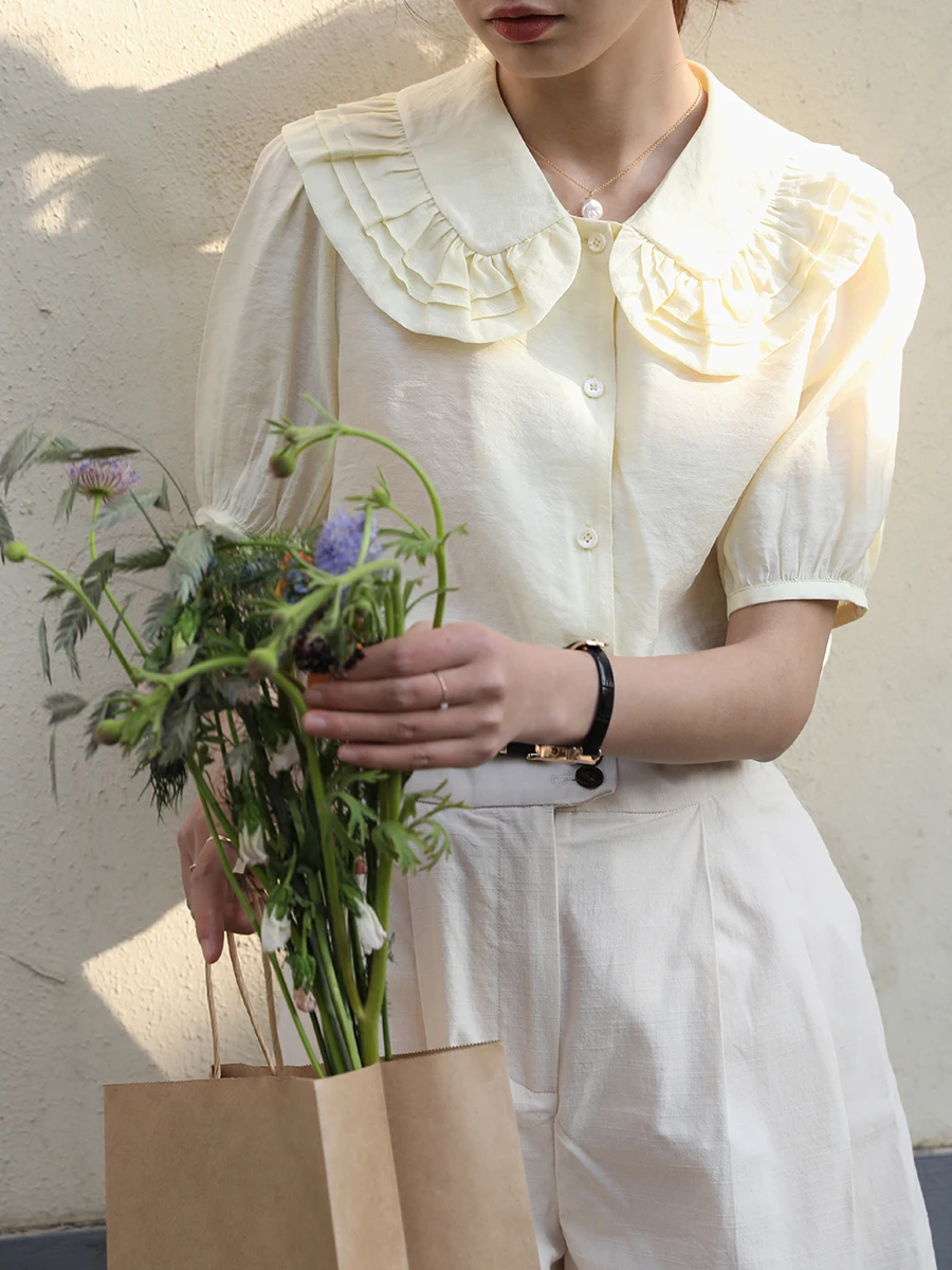 Casual Thin Bubble Sve irt ort Sve Doll Collar Women's Summer New Sle Cotton Polyester Blend Loose Fit Original D...
Casual Thin Bubble Sve irt ort Sve Doll Collar Women's Summer New Sle Cotton Polyester Blend Loose Fit Original D...