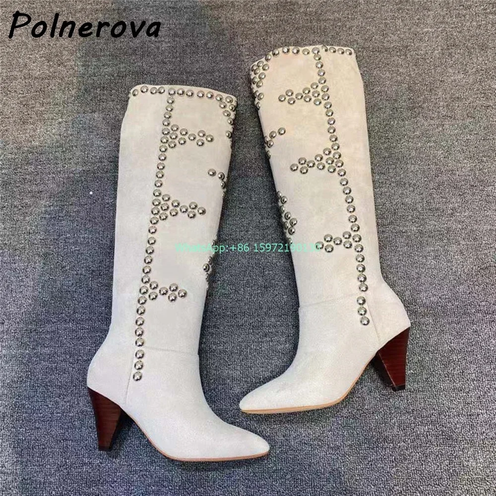 Осенние сапоги с заклепками и широкой платформой, сапоги до колена с острым носком и каблуком без шнуровки, женские пикантные роскошные туфли в стиле панк для подиума 2024
Осенние сапоги с заклепками и широкой платформой, сапоги до колена с острым носком и каблуком без шнуровки, женские пикантные роскошные туфли в стиле панк для подиума 2024