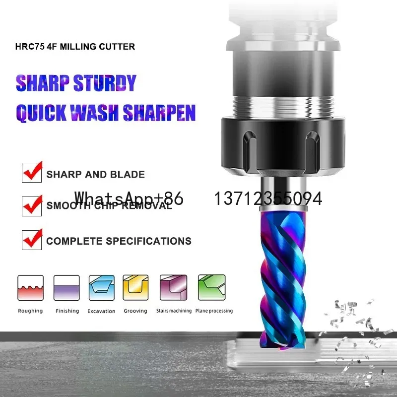 TGA-HRC75 4-Flute Blue Nano Coating Falt Milling Cutter Tungsten Steel Carbide CNC Mechanical Center End Mill Tools
TGA-HRC75 4-Flute Blue Nano Coating Falt Milling Cutter Tungsten Steel Carbide CNC Mechanical Center End Mill Tools