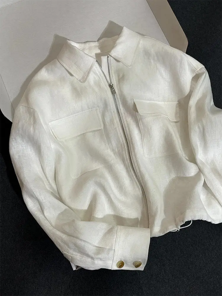 Exquisite Minimalist White Zipper Drawstring Jacket Women's Early Spring Fashionable Top Rich Look Straight Tube Shape Linen ...
Exquisite Minimalist White Zipper Drawstring Jacket Women's Early Spring Fashionable Top Rich Look Straight Tube Shape Linen ...