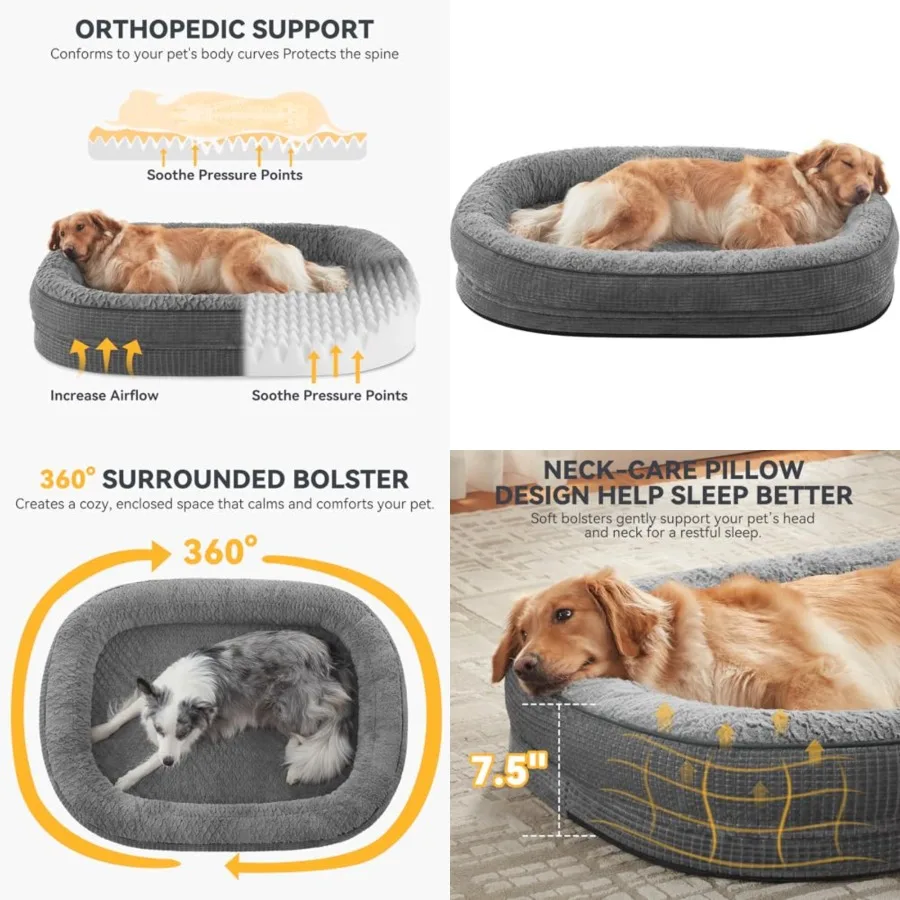 Orthopedic Dog Beds Large Sized Dog, XL Egg-Crate Memory Foam Pet Couch Bed with Bolster Sides, Waterproof Lining, Removable Wa
Orthopedic Dog Beds Large Sized Dog, XL Egg-Crate Memory Foam Pet Couch Bed with Bolster Sides, Waterproof Lining, Removable Wa
