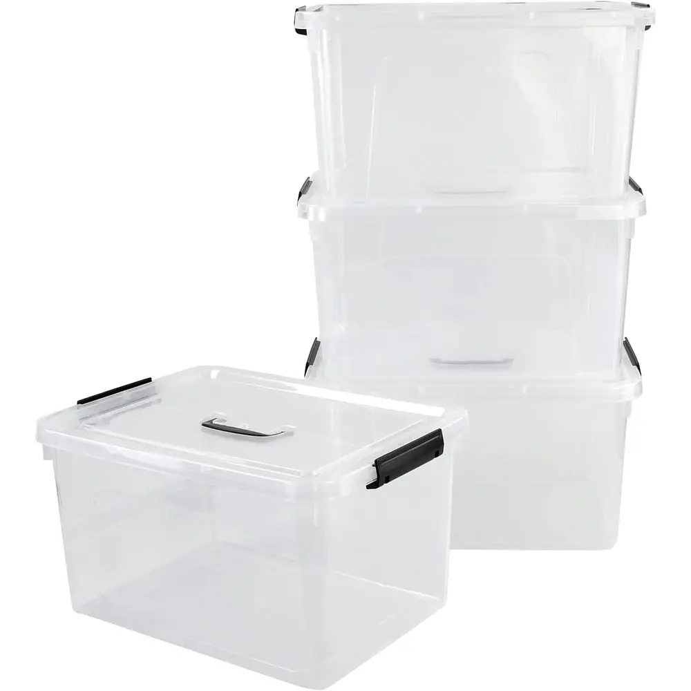 Set of 4 Clear 18L Plastic Storage Boxes with Lids and Handles
Set of 4 Clear 18L Plastic Storage Boxes with Lids and Handles