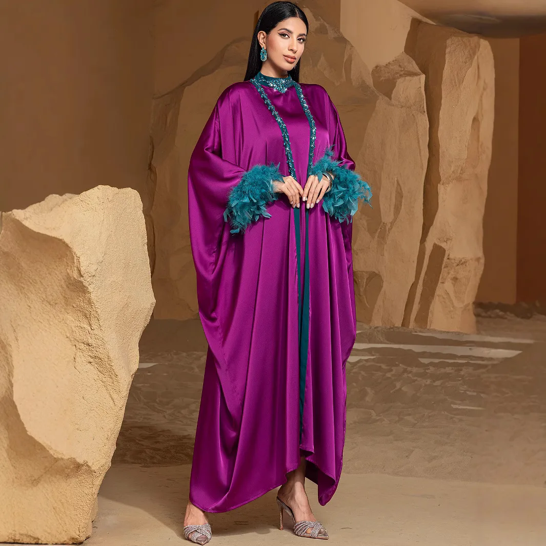 Women 2pcs Muslim Sets Feather Bat Sleeve Abaya+Dress Jilbab Kebaya Hand-Sewn Diamond Eid Party 2 Piece Set Kaftan Robe Kimono
Women 2pcs Muslim Sets Feather Bat Sleeve Abaya+Dress Jilbab Kebaya Hand-Sewn Diamond Eid Party 2 Piece Set Kaftan Robe Kimono