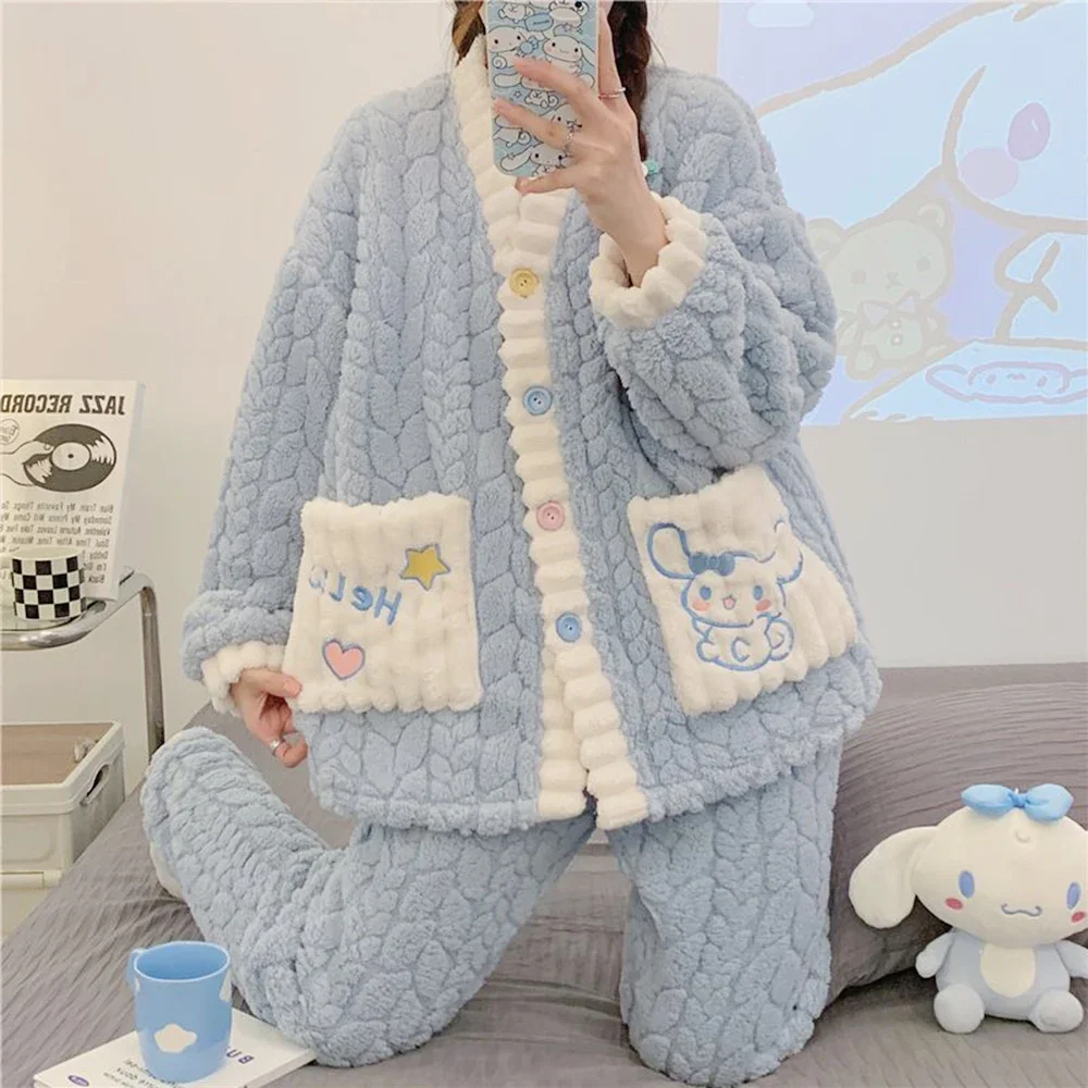 Anime Cinnamoroll Pochacco Winter Cute Pajamas Suit Sanrioed Kawaii Cartoon Plush Cardigan Homewear Women Flannel Warm Nightwear
Anime Cinnamoroll Pochacco Winter Cute Pajamas Suit Sanrioed Kawaii Cartoon Plush Cardigan Homewear Women Flannel Warm Nightwear