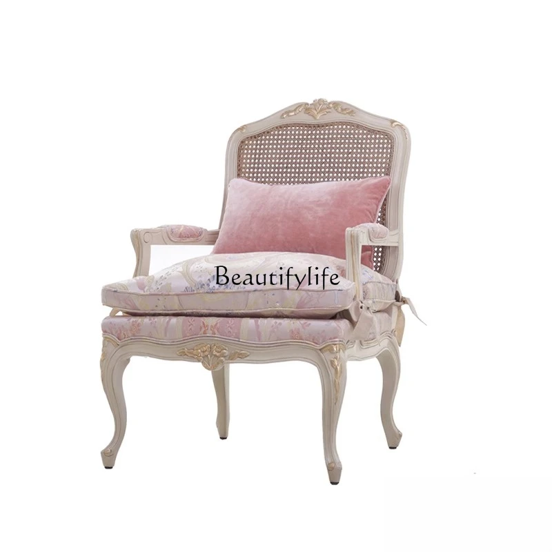 French Romantic Solid Wood Rattan Backrest Single Chair Villa Living Room Balcony Pink Leisure Chair
French Romantic Solid Wood Rattan Backrest Single Chair Villa Living Room Balcony Pink Leisure Chair