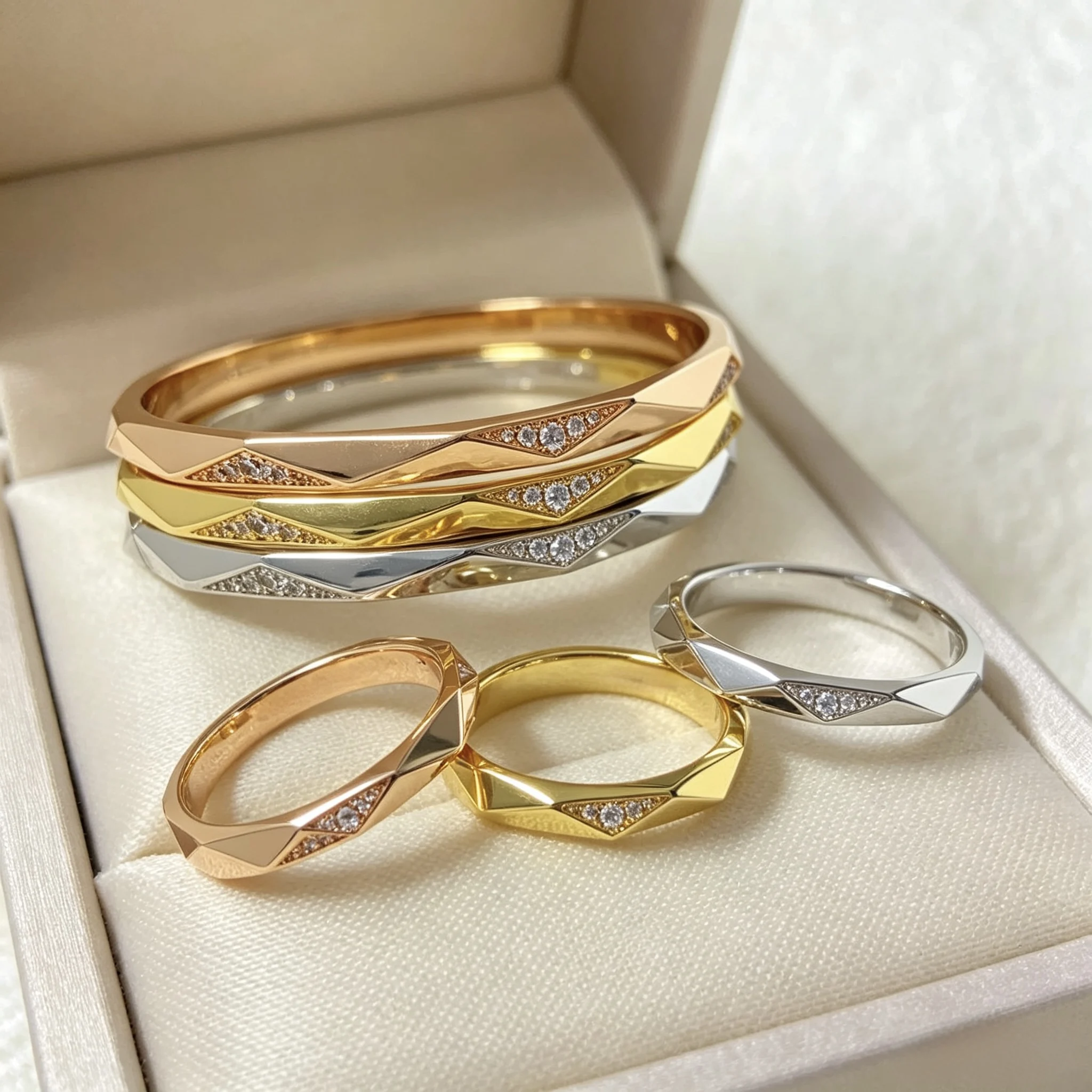 Trendy Rhombus Bangle Ring Set Women's Shining 5A Zircon 925 Silver Plating Gold/Rose High quality Stackable Wearable Party Gift
Trendy Rhombus Bangle Ring Set Women's Shining 5A Zircon 925 Silver Plating Gold/Rose High quality Stackable Wearable Party Gift