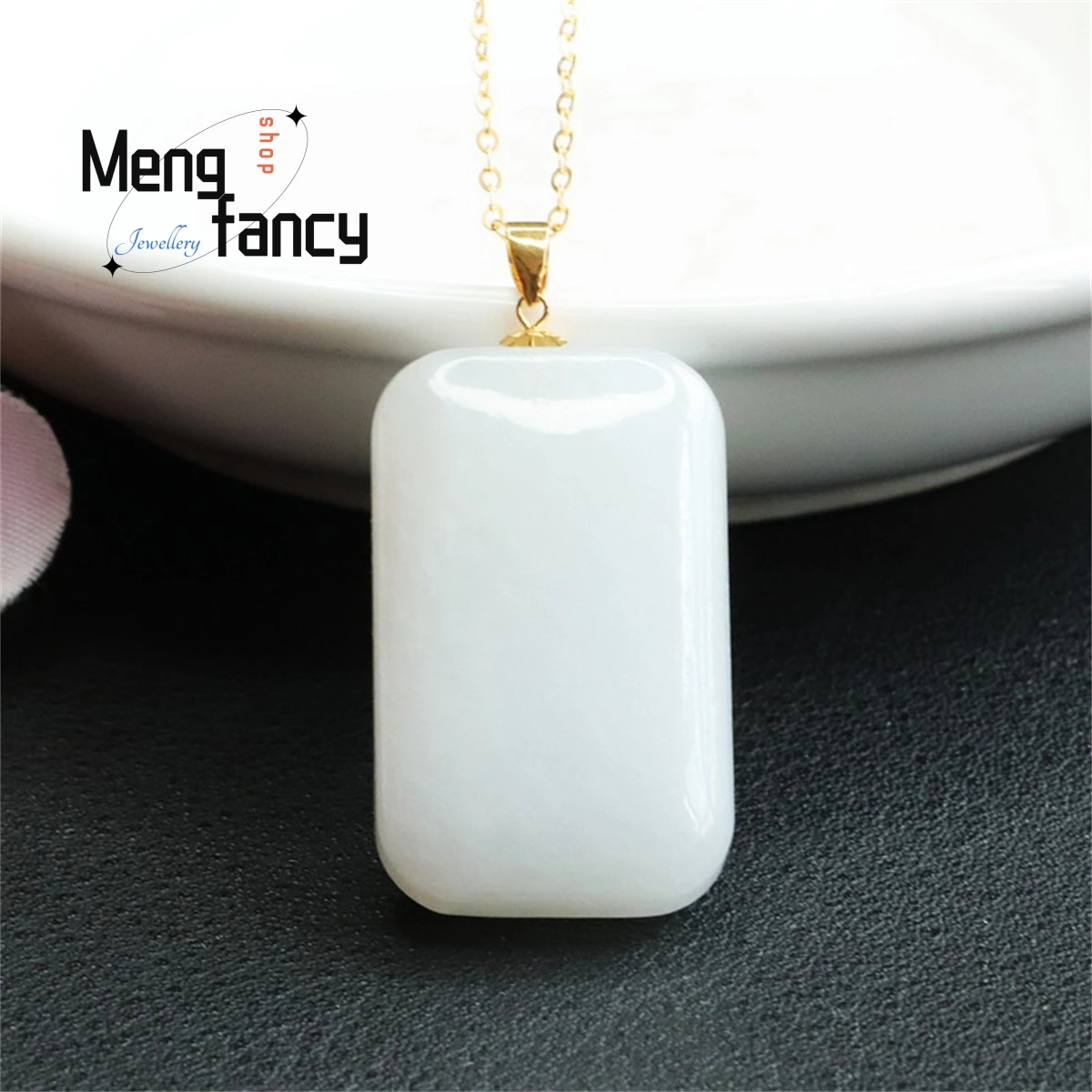 Natural 18k Gold Inlaid Hetian Sheepskin White Jade Square Type Wushi Brand Necklace Pendant Simple Charm Fashion Luxury Jewelry
Natural 18k Gold Inlaid Hetian Sheepskin White Jade Square Type Wushi Brand Necklace Pendant Simple Charm Fashion Luxury Jewelry