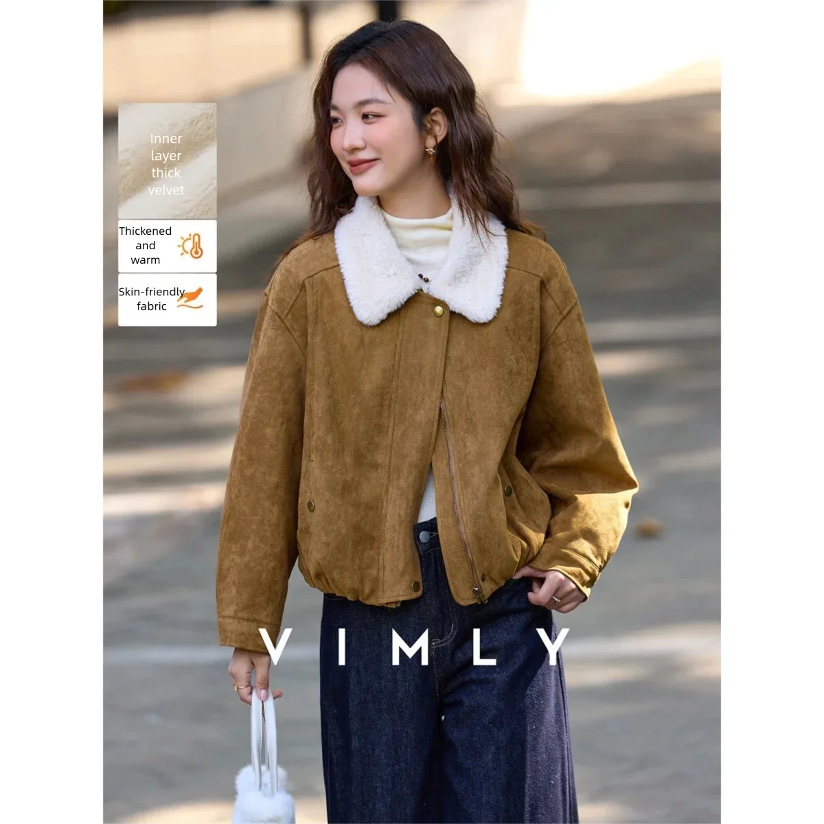 VIMLY ретро-пальто для женщин 2025, укороченная куртка с воротником из искусственного меха на флисовой подкладке, толстая теплая универсальная зимняя женская верхняя одежда 30591
VIMLY ретро-пальто для женщин 2025, укороченная куртка с воротником из искусственного меха на флисовой подкладке, толстая теплая универсальная зимняя женская верхняя одежда 30591