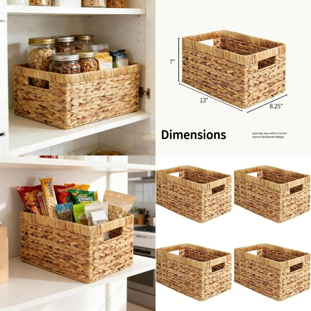 Set of 4 Wicker Storage Baskets with Handles, Organizer Shelves for Pantry, Closet, Bathroom, Kitchen Cabinet, 13x8.25x7 In
Set of 4 Wicker Storage Baskets with Handles, Organizer Shelves for Pantry, Closet, Bathroom, Kitchen Cabinet, 13x8.25x7 In