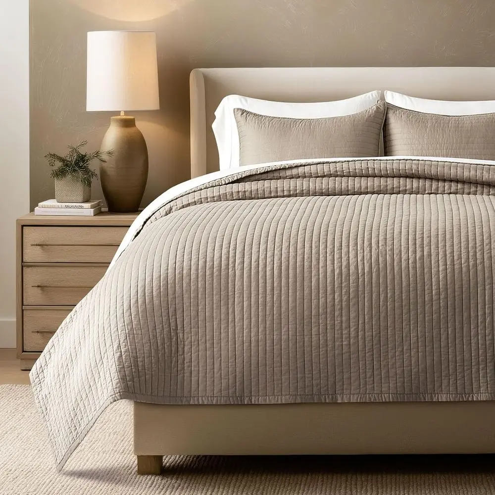 King Size Cotton Sateen Quilt Set with 2 Pillow Shams, Pre-Washed Lightweight Bedding, Stone Taupe
King Size Cotton Sateen Quilt Set with 2 Pillow Shams, Pre-Washed Lightweight Bedding, Stone Taupe